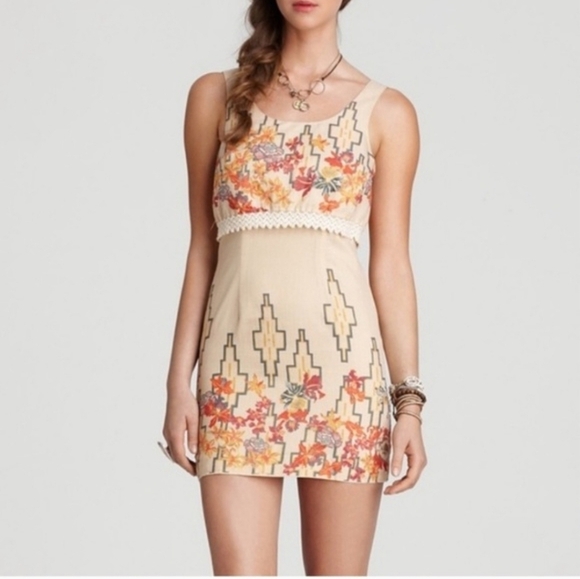 Free People Dresses & Skirts - Free People Floral "The Big Bang" Metallic Aztec Mini Sleeveless Dress Size 6/Sm